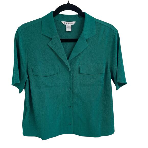 Athleta Short Sleeve Button Up Echo Top in Dark Green Womens Size Small - Picture 1 of 7